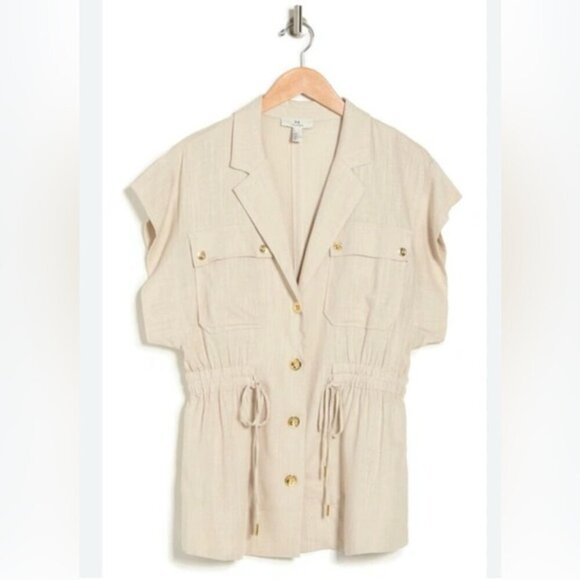 H Halston Linen Blend cap sleeve Utility Tunic Jacket in stone size XXL neutral - Picture 3 of 14